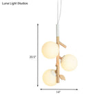 Contemporary Ball Chandelier - White Frosted Glass 2/3 Heads Wood Ceiling Lamp Stylish Dining Room
