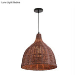 Contemporary Bamboo Basket/Trumpet Hanging Lamp Ceiling Pendant Light For Restaurant