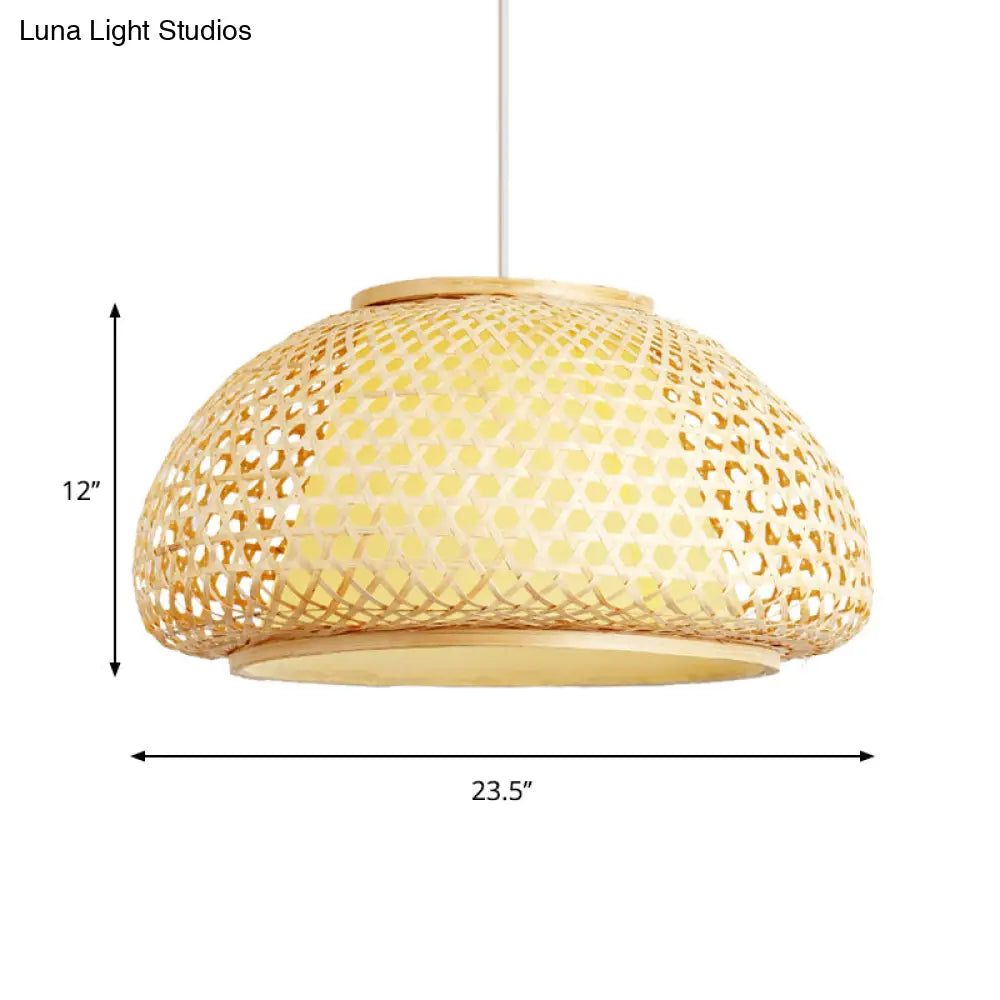 Contemporary Bamboo Bowl Pendant Light Kit - 16/19/23.5 Wide 1 Bulb Wood Hanging Suspension