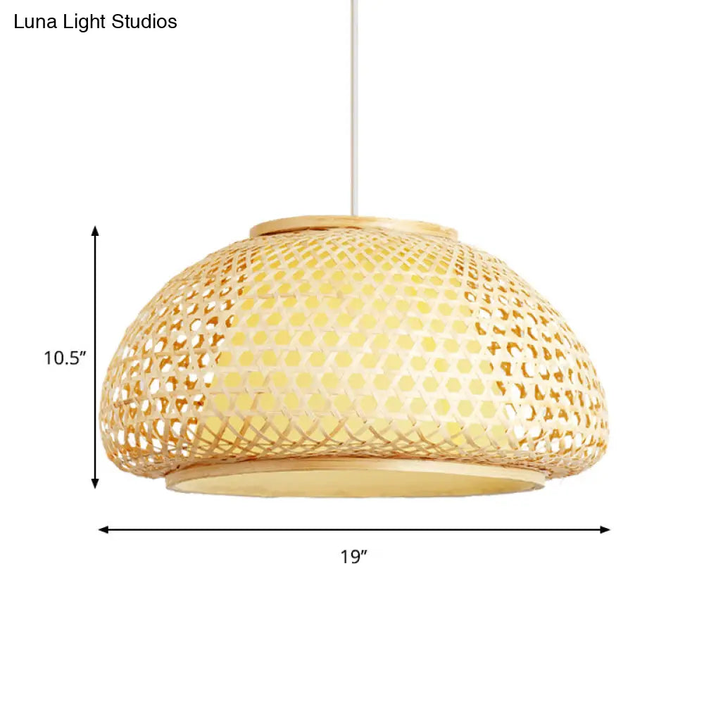 Contemporary Bamboo Bowl Pendant Light Kit - 16/19/23.5 Wide 1 Bulb Wood Hanging Suspension