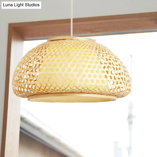Contemporary Bamboo Bowl Pendant Light Kit - 16/19/23.5 Wide 1 Bulb Wood Hanging Suspension