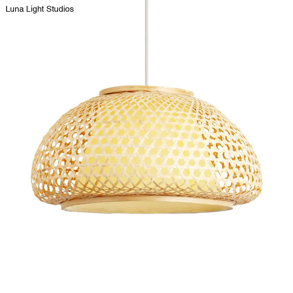 Contemporary Bamboo Bowl Pendant Light Kit - 16/19/23.5 Wide 1 Bulb Wood Hanging Suspension
