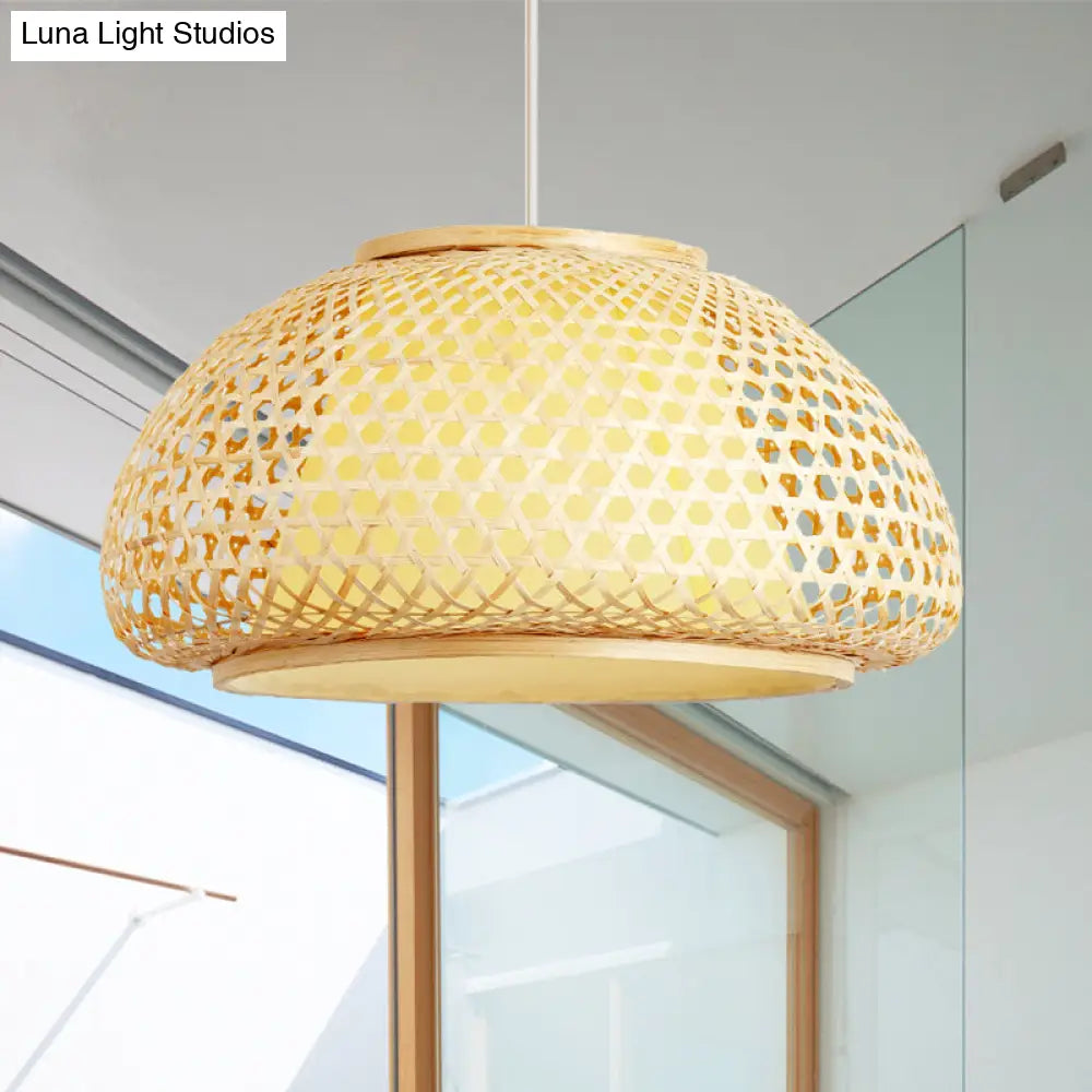 Contemporary Bamboo Bowl Pendant Light Kit - 16/19/23.5 Wide 1 Bulb Wood Hanging Suspension