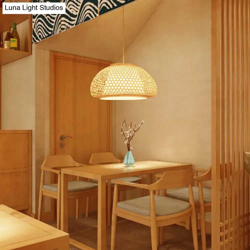 Contemporary Bamboo Bowl Pendant Light Kit - 16/19/23.5 Wide 1 Bulb Wood Hanging Suspension