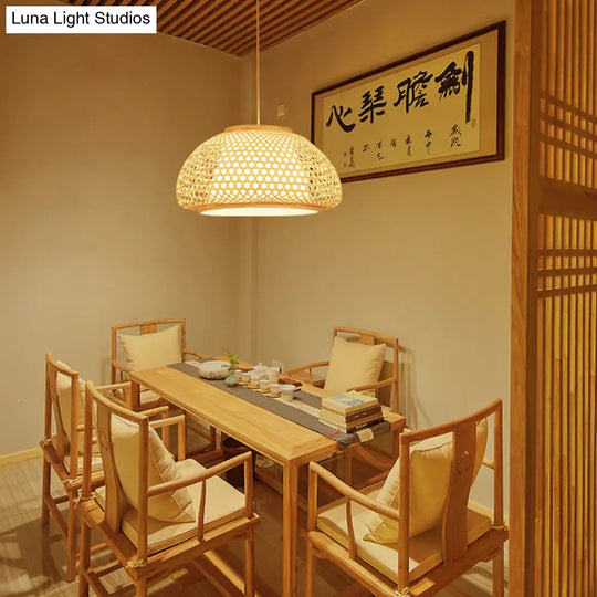Contemporary Bamboo Bowl Pendant Light Kit - 16/19/23.5 Wide 1 Bulb Wood Hanging Suspension