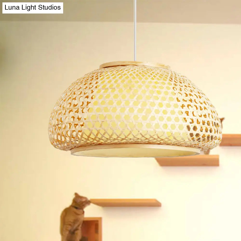 Contemporary Bamboo Bowl Pendant Light Kit - 16/19/23.5 Wide 1 Bulb Wood Hanging Suspension