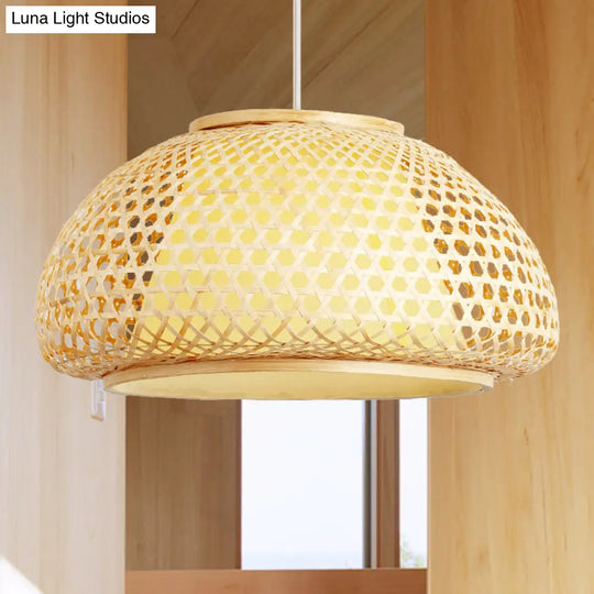Contemporary Bamboo Bowl Pendant Light Kit - 16/19/23.5 Wide 1 Bulb Wood Hanging Suspension