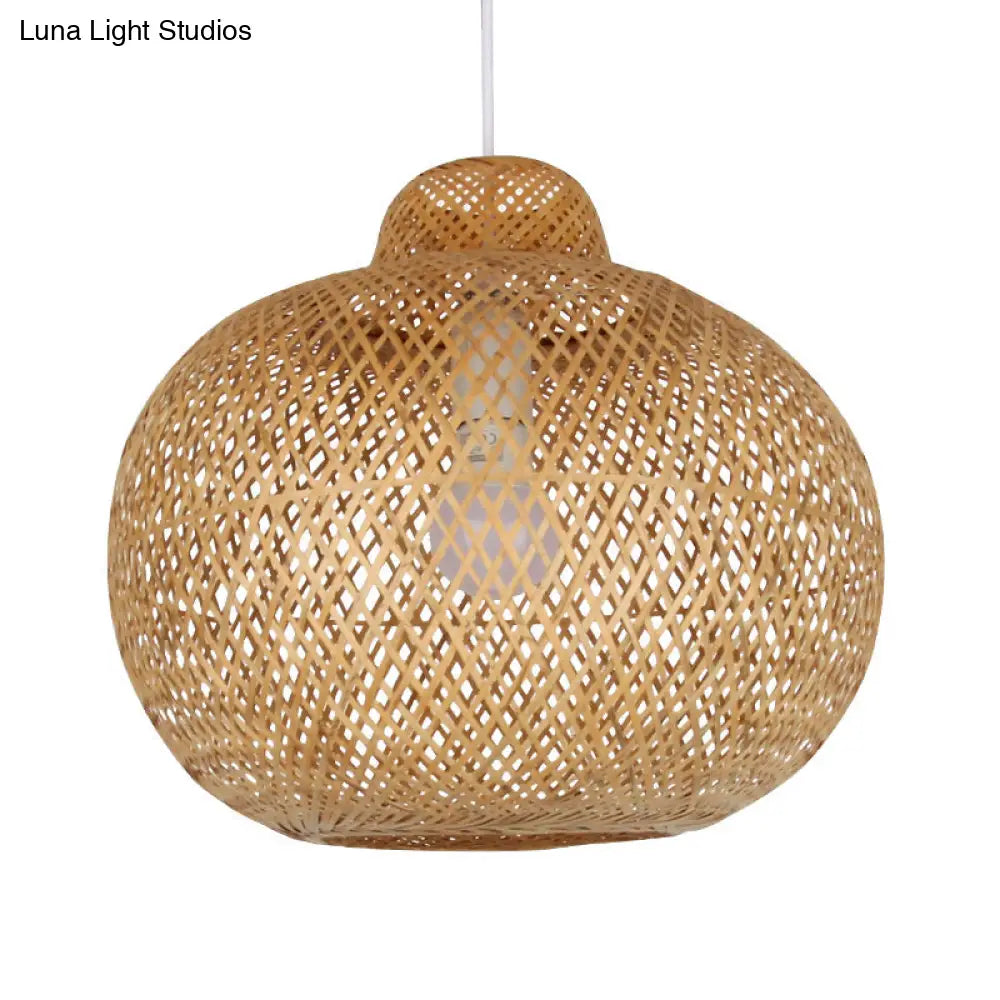 Contemporary Bamboo Globe Pendant Light Kit - Wood Hanging 12/14 Wide