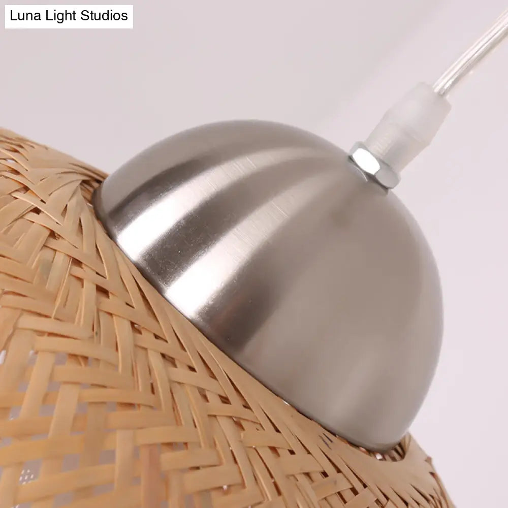 Contemporary Bamboo Globe Pendant Light Kit - Wood Hanging 12/14 Wide
