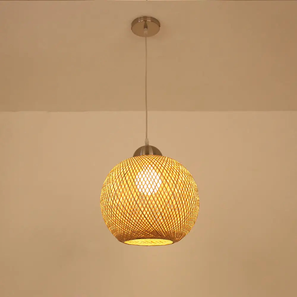 Contemporary Bamboo Globe Pendant Light Kit - Wood Hanging 12/14 Wide / 12