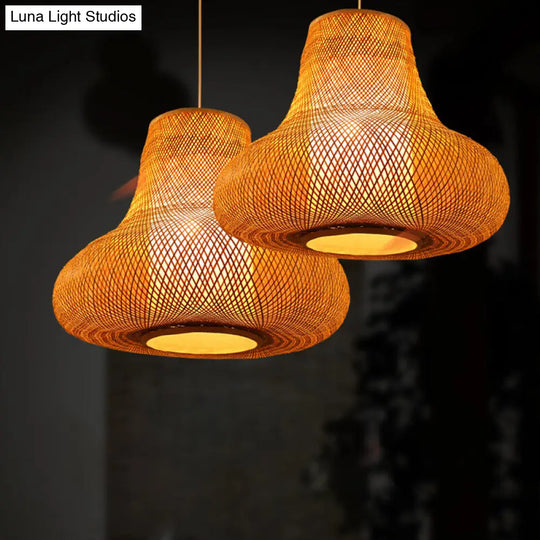 Contemporary Bamboo Gourd Suspension Pendant Light - 1 Head Wood Ceiling Hanging Lamp