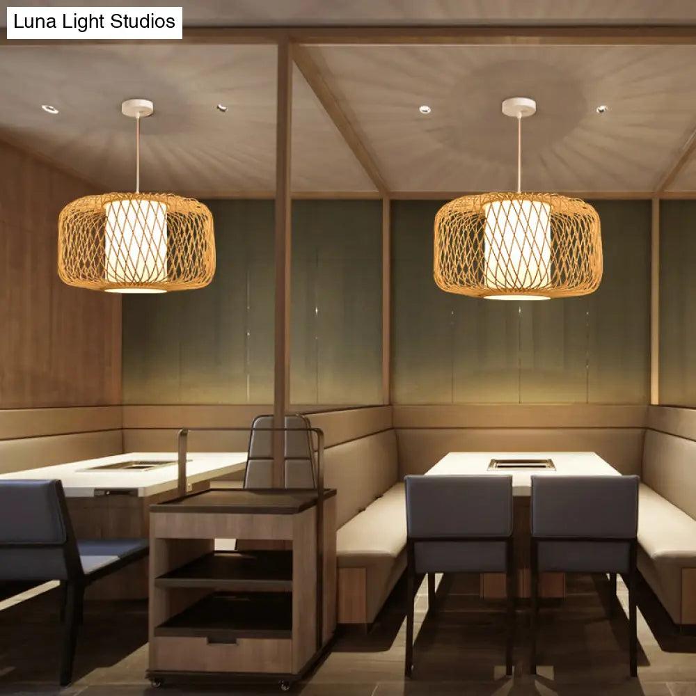 Contemporary Bamboo Pendant Light - Handmade Single-Bulb Wood Fixture