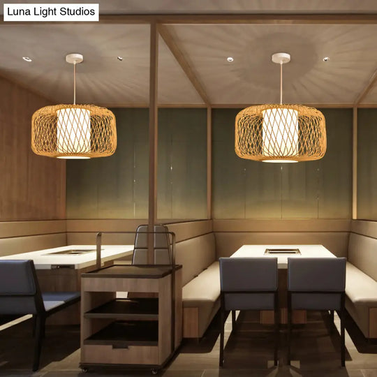 Contemporary Bamboo Pendant Light - Handmade Single-Bulb Wood Fixture