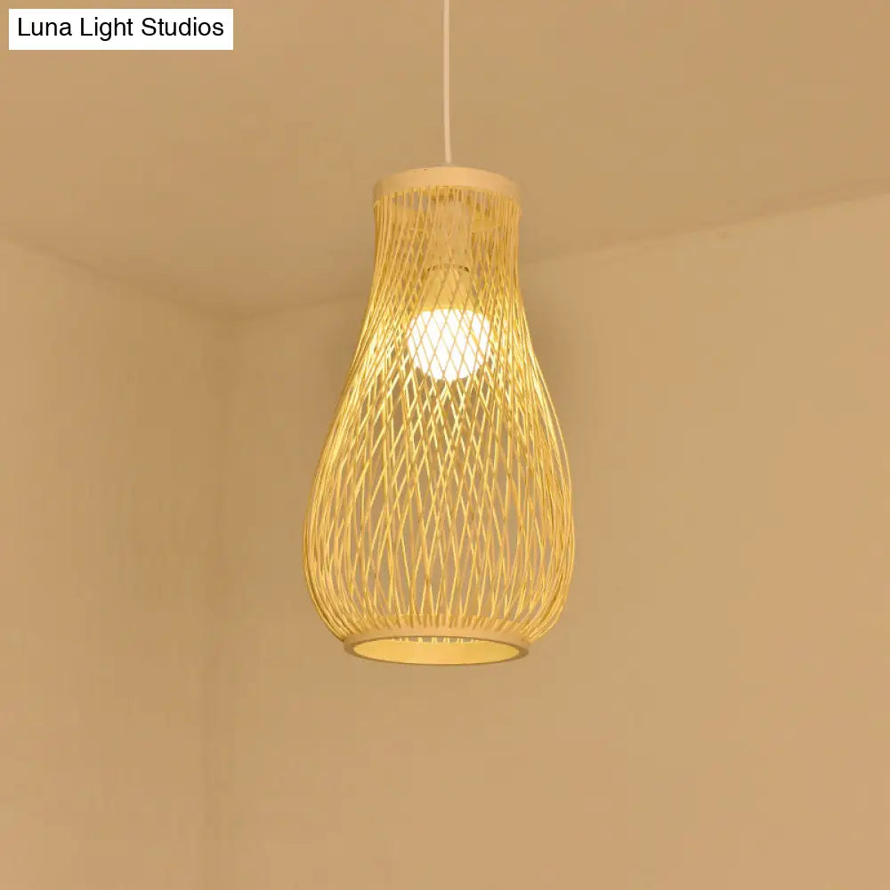 Contemporary Bamboo Pendant Light - Handmade Single-Bulb Wood Fixture
