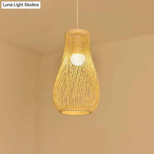 Contemporary Bamboo Pendant Light - Handmade Single-Bulb Wood Fixture