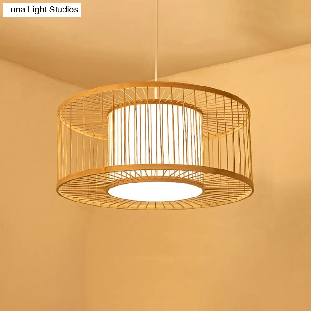 Contemporary Bamboo Pendant Light - Handmade Single-Bulb Wood Fixture