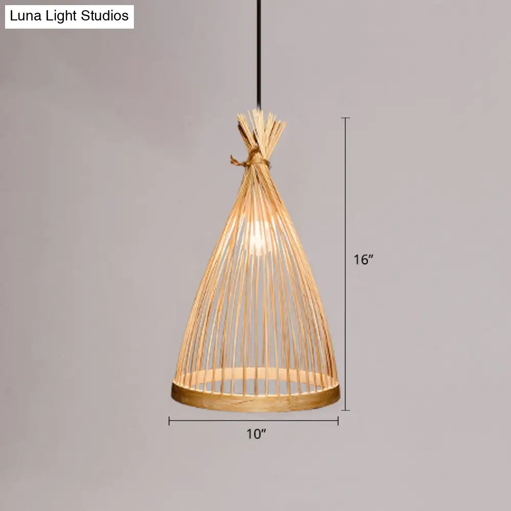 Contemporary Bamboo Pendant Light - Handmade Single-Bulb Wood Fixture