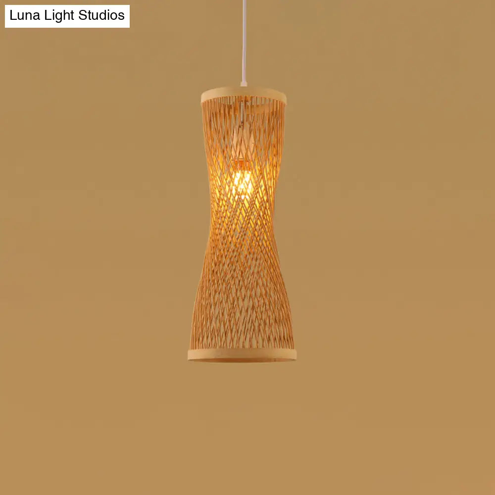 Contemporary Bamboo Pendant Light - Handmade Single-Bulb Wood Fixture