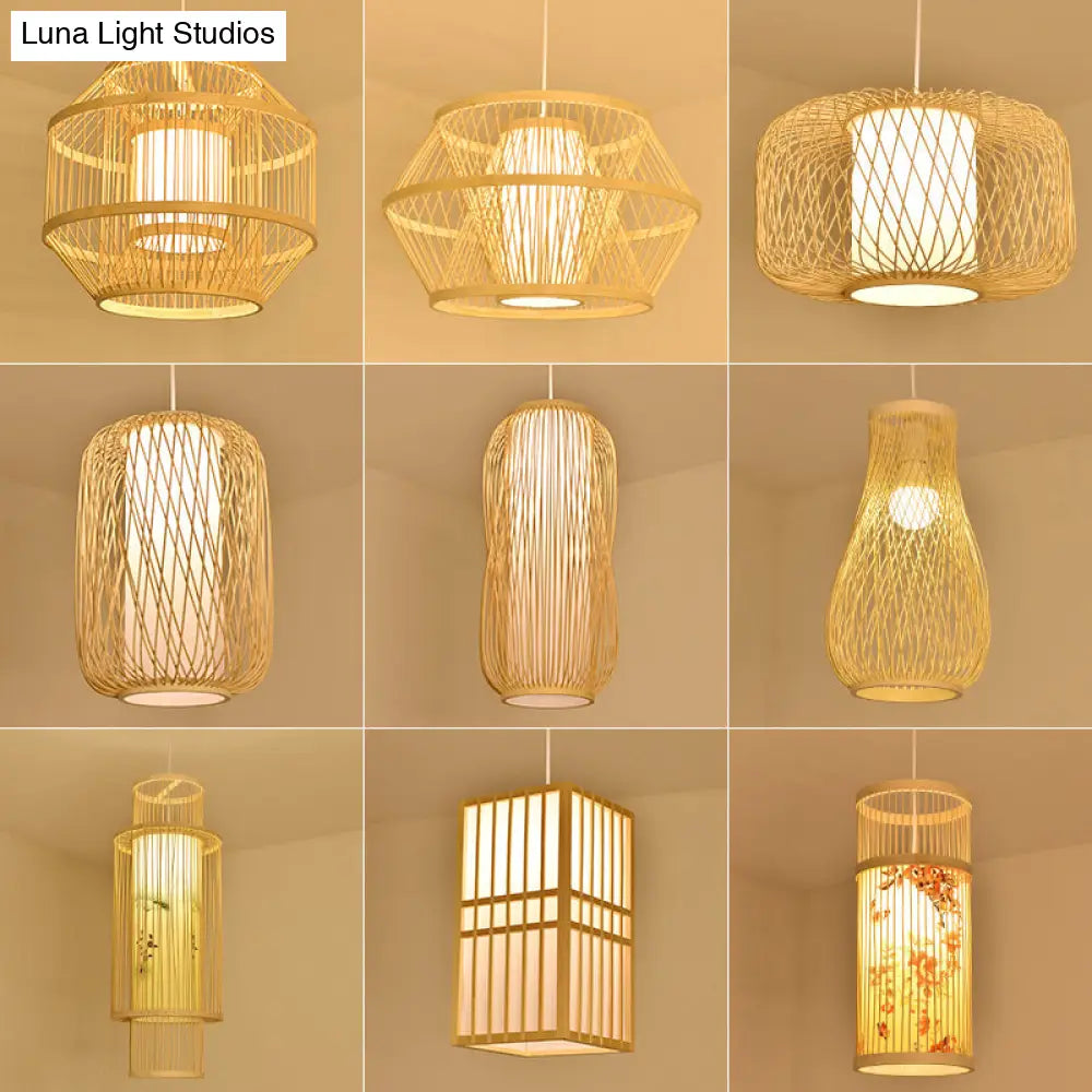 Contemporary Bamboo Pendant Light - Handmade Single-Bulb Wood Fixture
