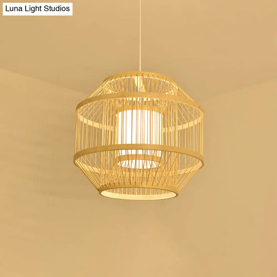 Contemporary Bamboo Pendant Light - Handmade Single-Bulb Wood Fixture
