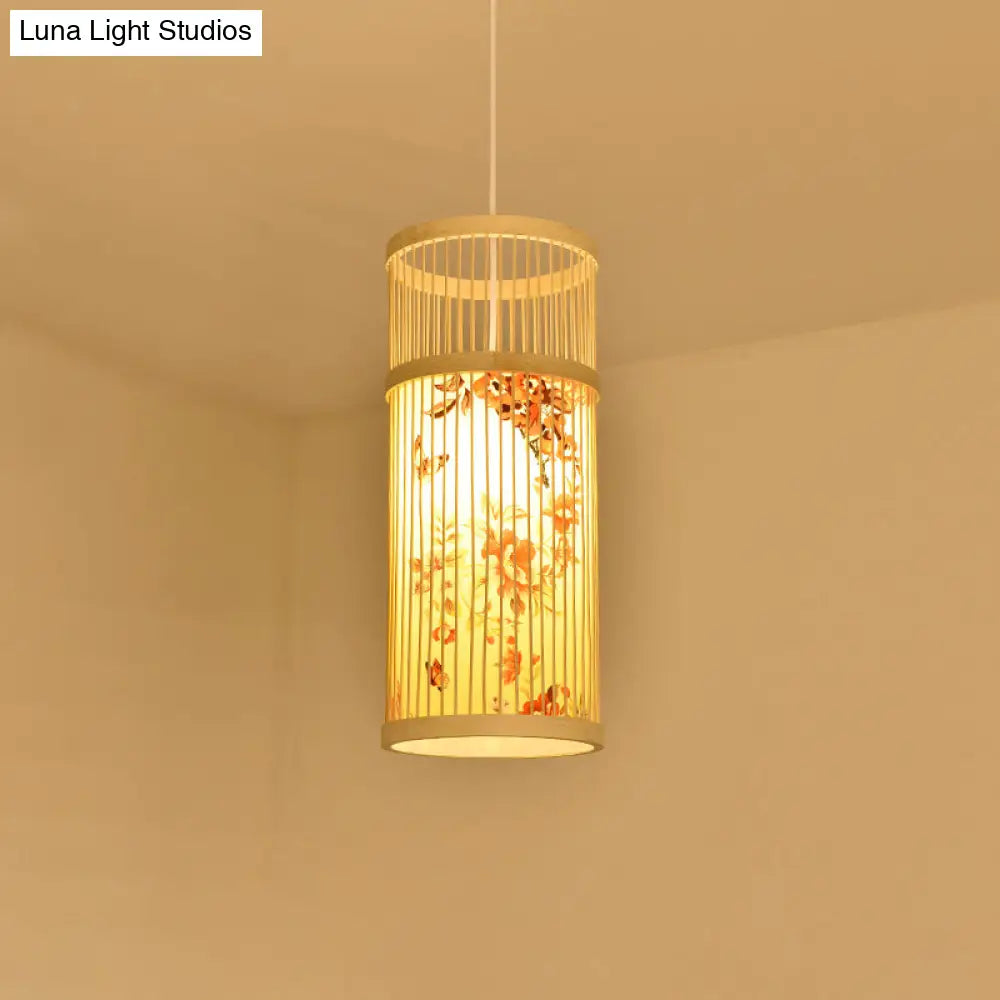 Contemporary Bamboo Pendant Light - Handmade Single-Bulb Wood Fixture