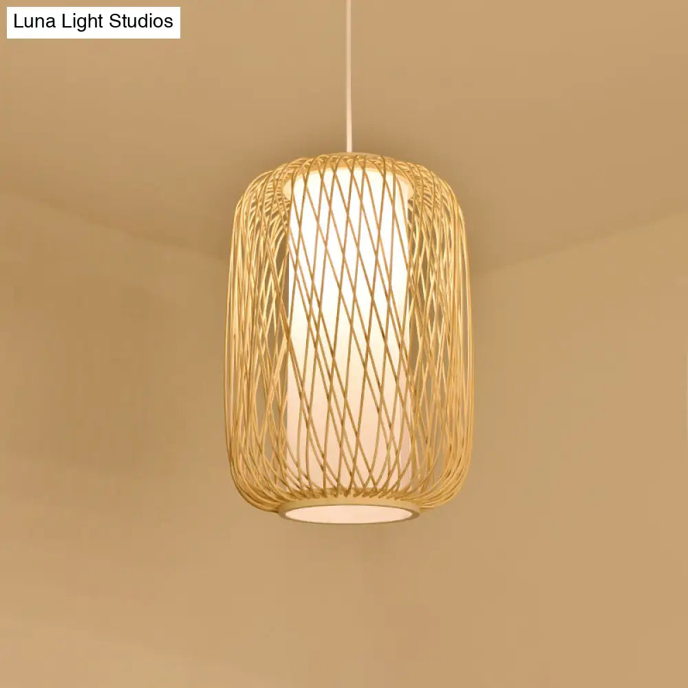 Contemporary Bamboo Pendant Light - Handmade Single-Bulb Wood Fixture