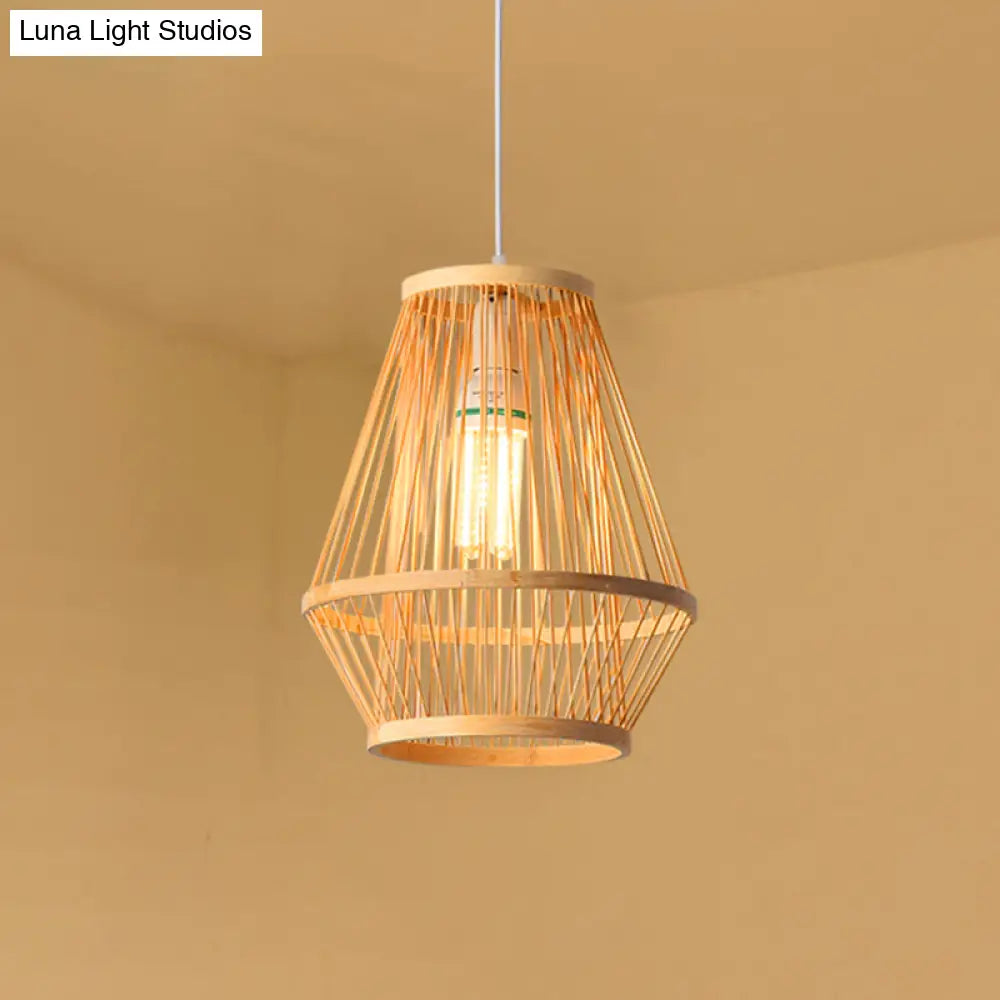 Contemporary Bamboo Pendant Light - Handmade Single-Bulb Wood Fixture