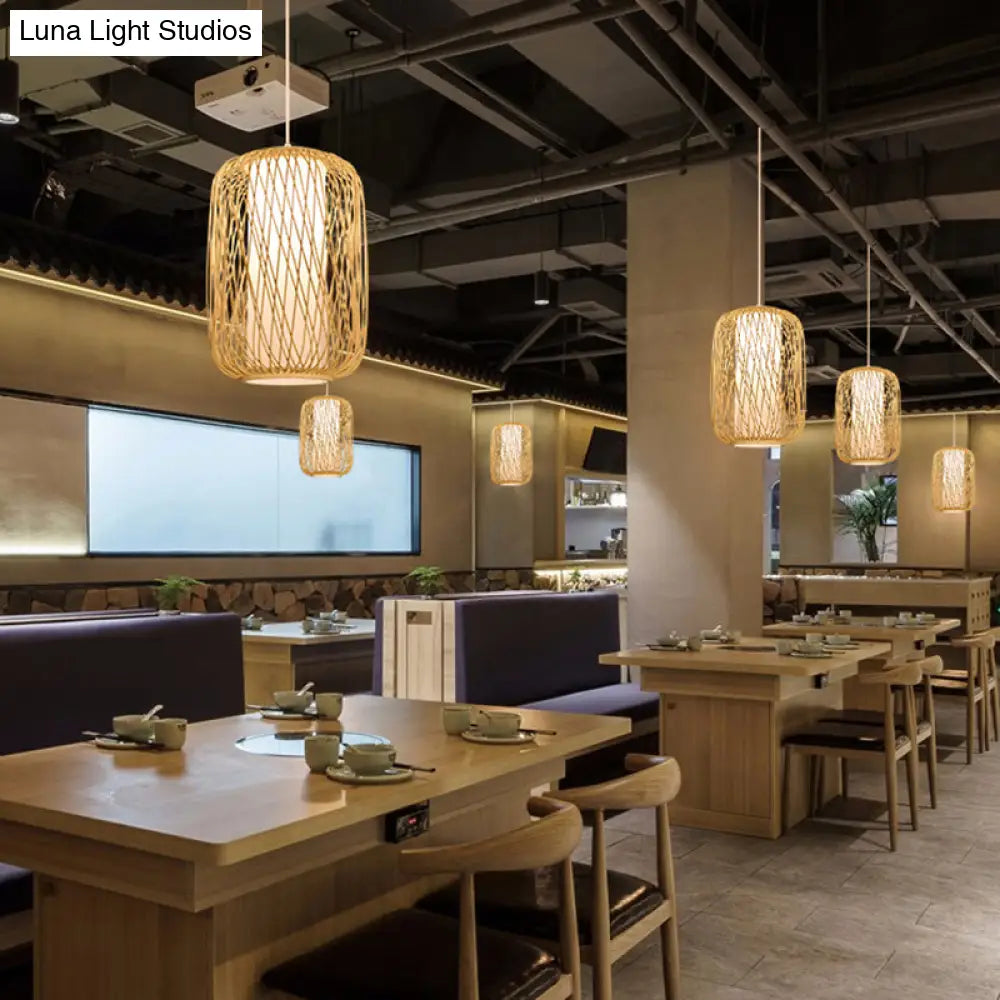 Contemporary Bamboo Pendant Light - Handmade Single-Bulb Wood Fixture