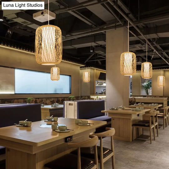 Contemporary Bamboo Pendant Light - Handmade Single-Bulb Wood Fixture