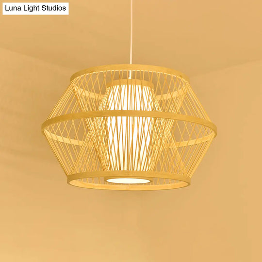 Contemporary Bamboo Pendant Light - Handmade Single-Bulb Wood Fixture / B
