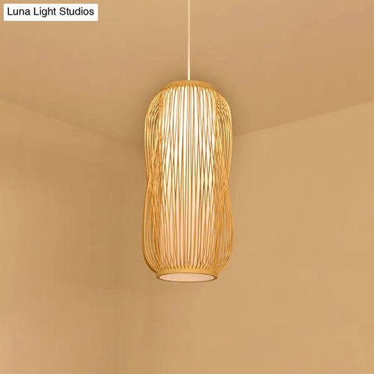 Contemporary Bamboo Pendant Light - Handmade Single-Bulb Wood Fixture / E