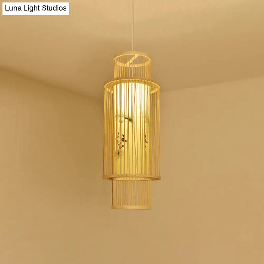 Contemporary Bamboo Pendant Light - Handmade Single-Bulb Wood Fixture / G