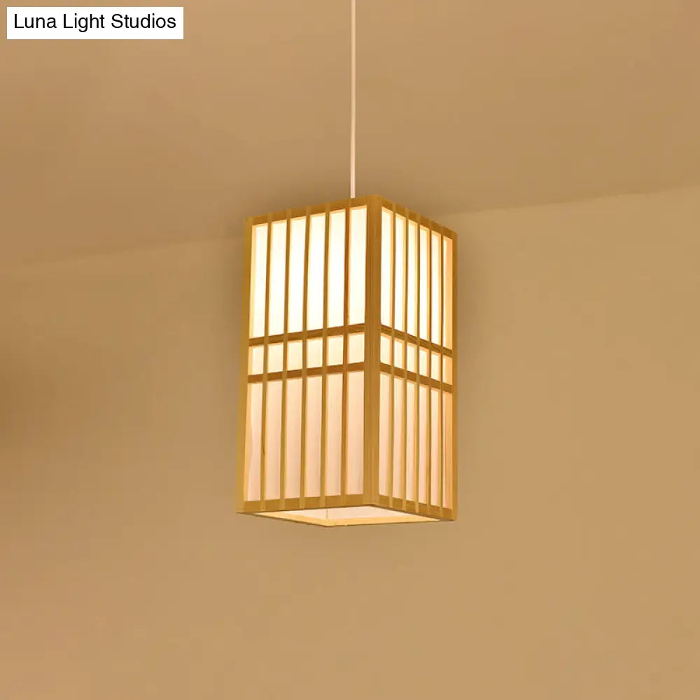 Contemporary Bamboo Pendant Light - Handmade Single-Bulb Wood Fixture / H