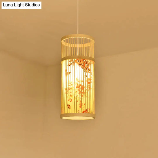 Contemporary Bamboo Pendant Light - Handmade Single-Bulb Wood Fixture / I