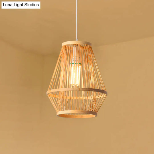 Contemporary Bamboo Pendant Light - Handmade Single-Bulb Wood Fixture / J
