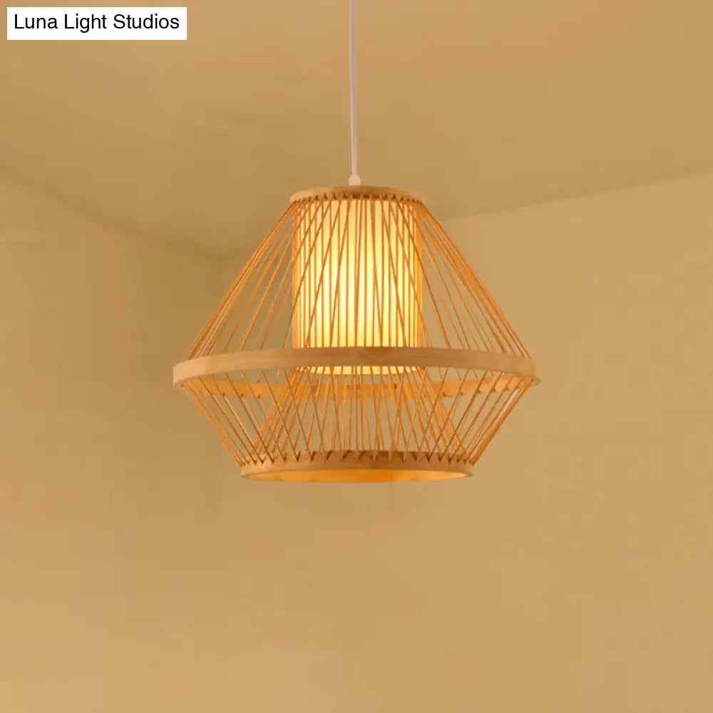 Contemporary Bamboo Pendant Light - Handmade Single-Bulb Wood Fixture / K