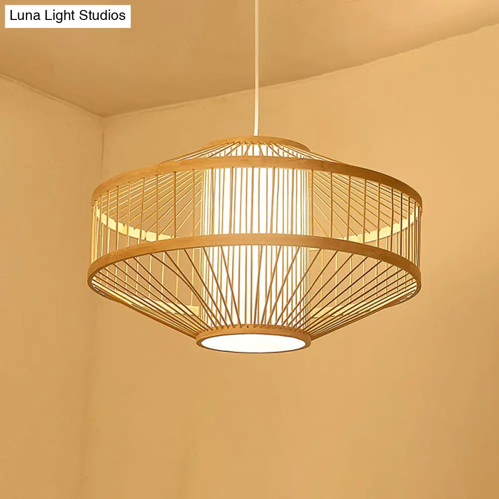 Contemporary Bamboo Pendant Light - Handmade Single-Bulb Wood Fixture / M