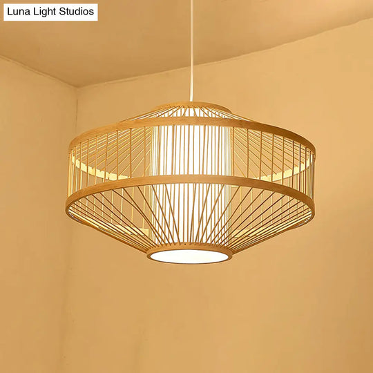 Contemporary Bamboo Pendant Light - Handmade Single-Bulb Wood Fixture / M