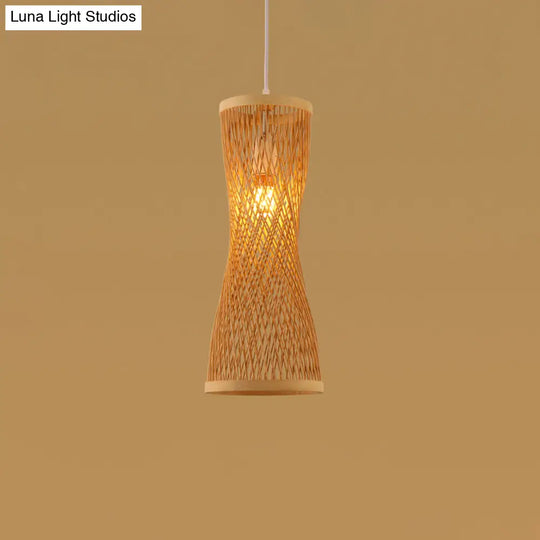 Contemporary Bamboo Pendant Light - Handmade Single-Bulb Wood Fixture / N