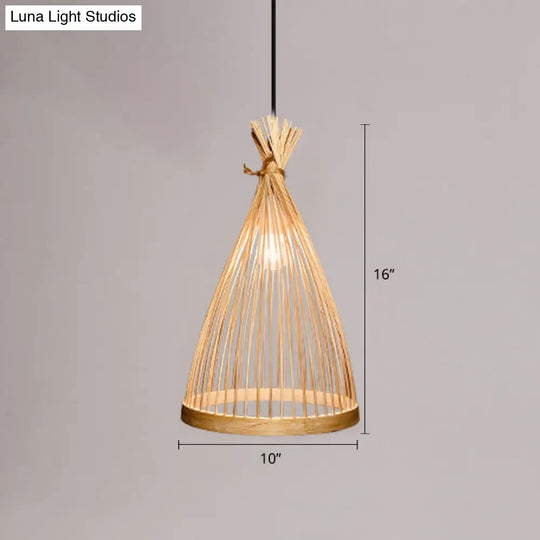 Contemporary Bamboo Pendant Light - Handmade Single-Bulb Wood Fixture / O