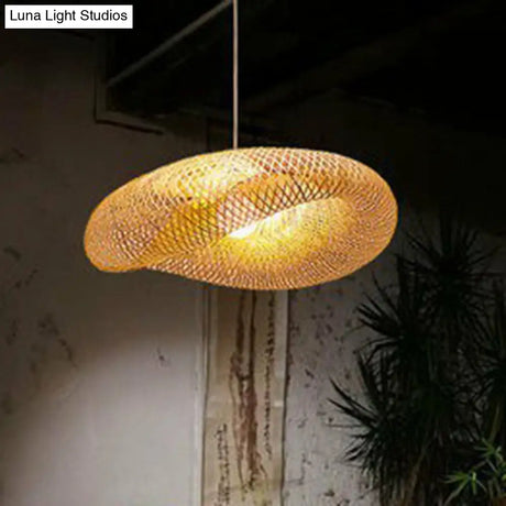 Contemporary Bamboo Pendant Light - Single-Bulb Wood Suspension For Restaurants