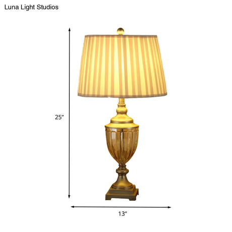 Contemporary Barrel-Shaped Fabric Task Lamp With Gold Finish - Ideal For Studying And Reading