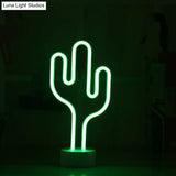 Contemporary Battery Operated Led Cactus Nightstand Lamp - White Plastic Table Lighting