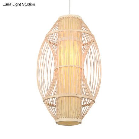 Contemporary Beige Bamboo Hanging Pendant Light For Kitchen