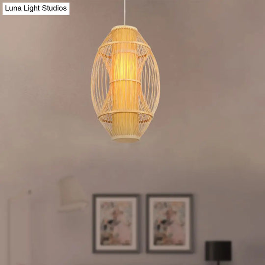 Contemporary Beige Bamboo Hanging Pendant Light For Kitchen