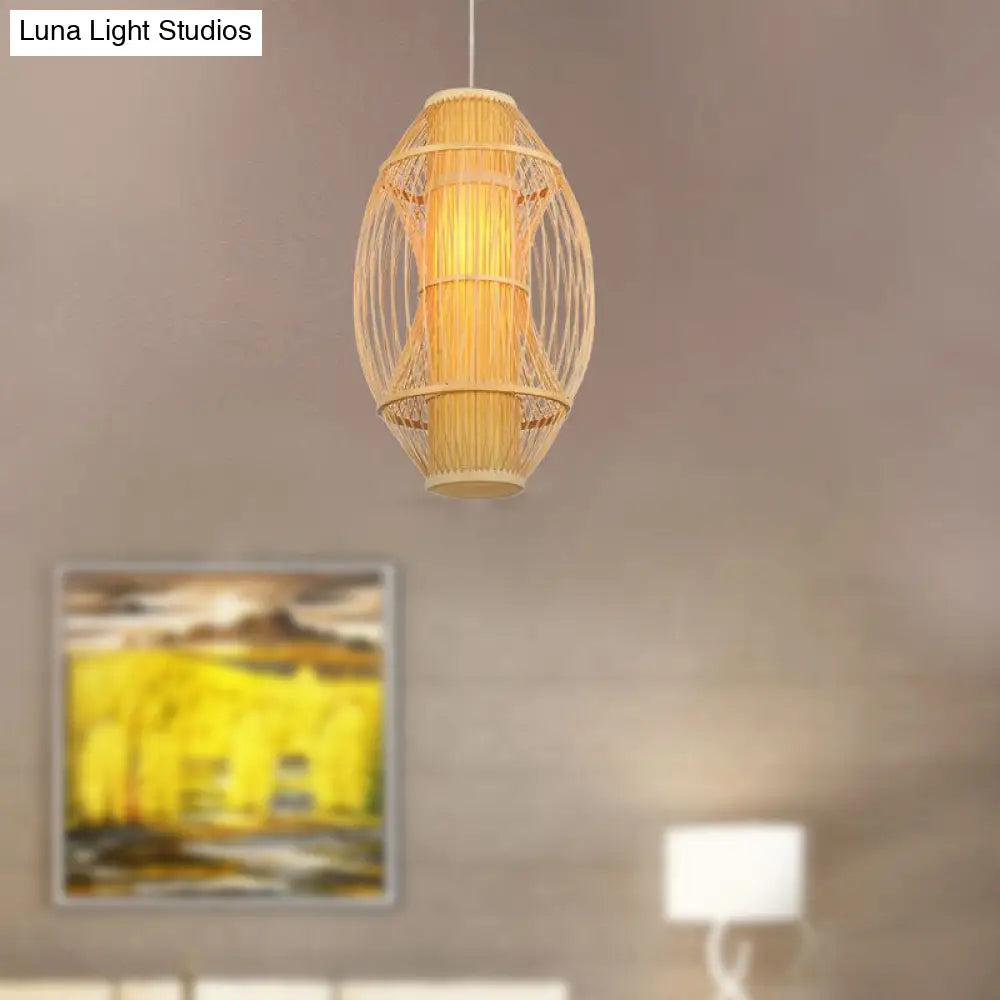 Contemporary Beige Bamboo Hanging Pendant Light For Kitchen
