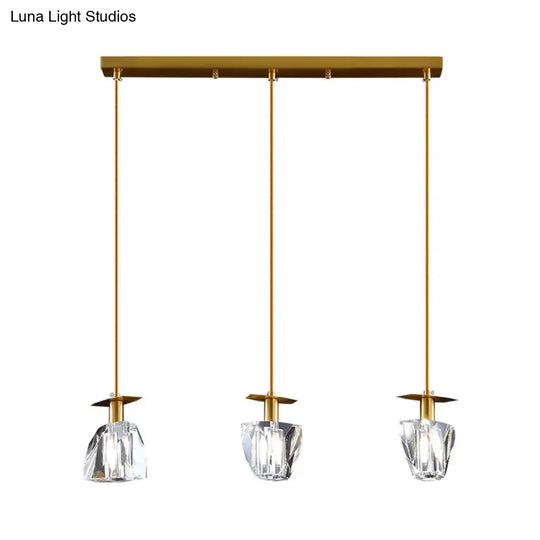 Beveled Crystal Cube Pendant Light Kit With 3 Heads - Modern Irregular Suspension Lamp