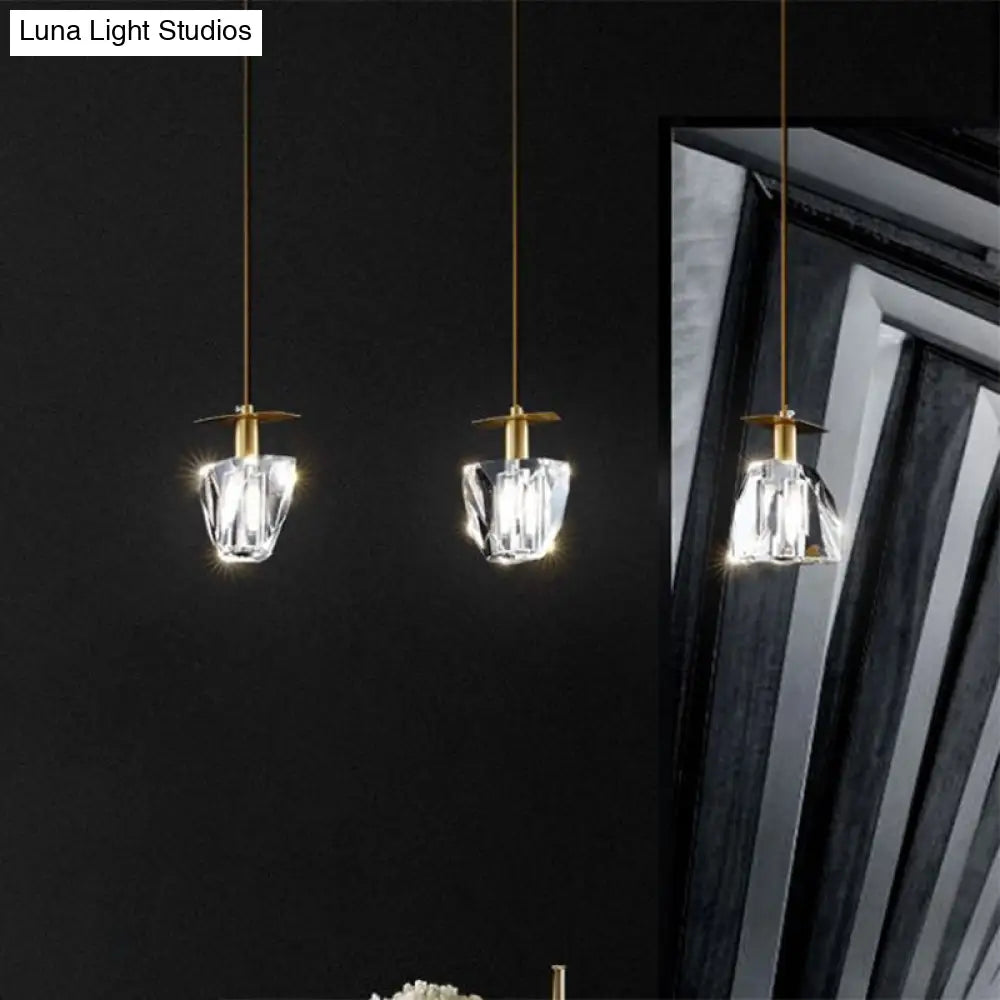 Contemporary Beveled Crystal Pendant Light Kit - Clear 3 Heads Irregular Cube Design