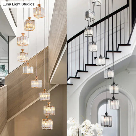Contemporary Beveled Crystal Pendant Light With Swirl Design