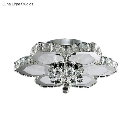 Contemporary Beveled Glass Lotus Led Flush Light In Chrome - Ideal For Bedroom 17’/22’ Wide